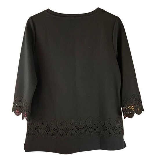 Talbots Black 3/4 Sleeve Lace Trim Sweatshirt Size Medium - Picture 2 of 7